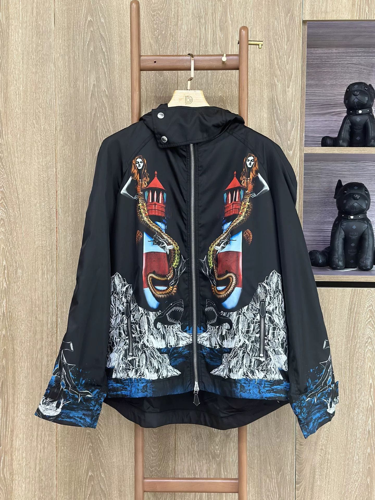 Burberry Burberry Black Mermaid Print Nylon Hooded Jacket Size US XL / EU 56 / 4 - 1 Thumbnail