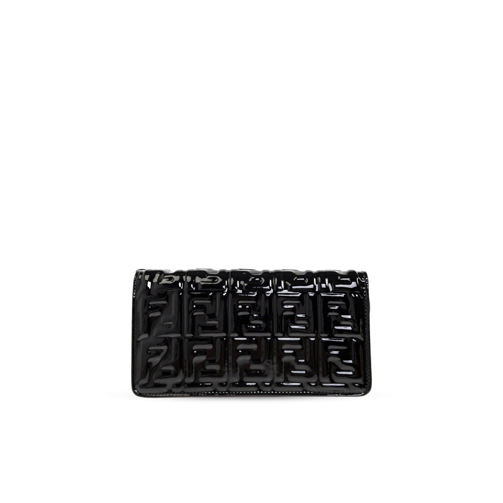 FENDI Baguette $1750 Black Patent Leather Chain Wallet New &