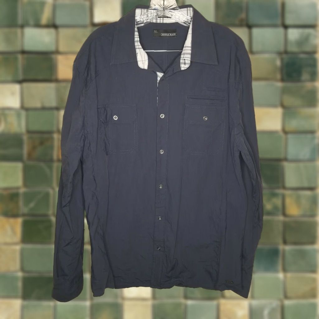 Buckle Black Buckle Black Mens Athletic Fit Button Up Blue Long Sleeve Size XL Mens Size US XL / EU 56 / 4 - 1 Thumbnail