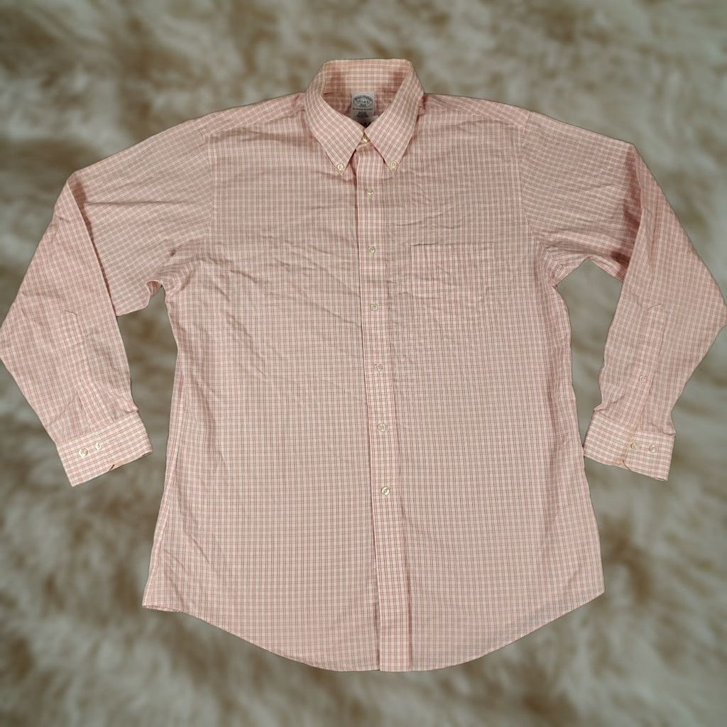 Brooks Brothers Brooks Brothers Shirt Mens 16.5 Orange Plaid Dress Button Up Long Sleeve Slim Cuff Barrel Non-Iron Pockets Regular Size 46R - 1 Thumbnail