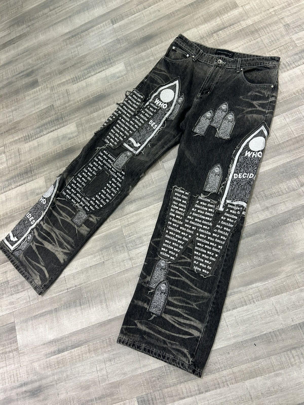 Who Decides War Who Decides War Motif Patched Denim Jeans Size US 34 / EU 50 - 3 Thumbnail