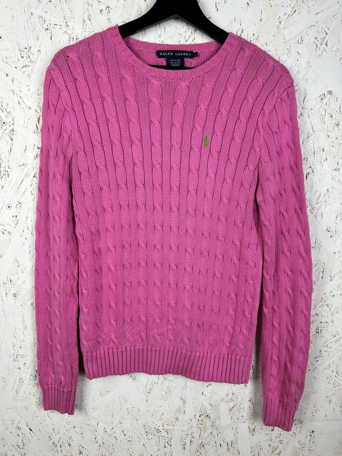 Polo Ralph Lauren Vintage Polo Ralph Lauren Cable Knit Pink Sweater Cotton L Size L / US 10 / IT 46 - 1 Thumbnail