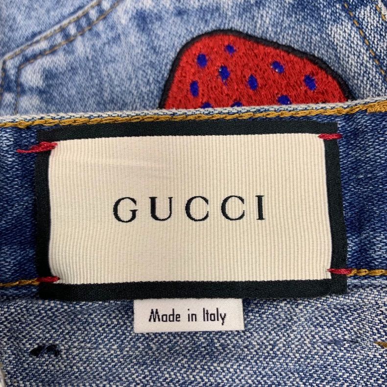 Gucci Gucci Blue strawberry letter embroidered cotton washed den Size 40" / US 18 - 6 Thumbnail