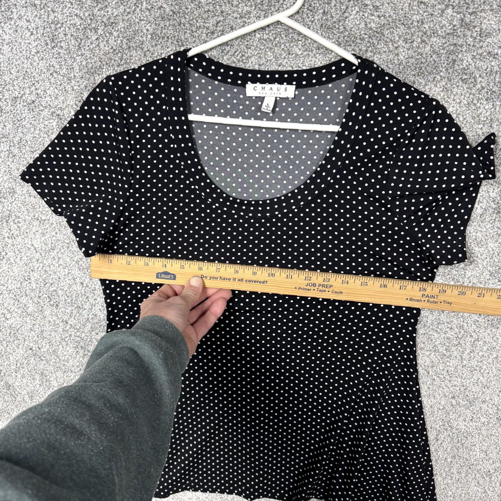 Vintage Chaus Shirt Large Polka Dot Stretch Sharkbite Hem Retro MCM Playful Office Chic Size L / US 10 / IT 46 - 4 Thumbnail