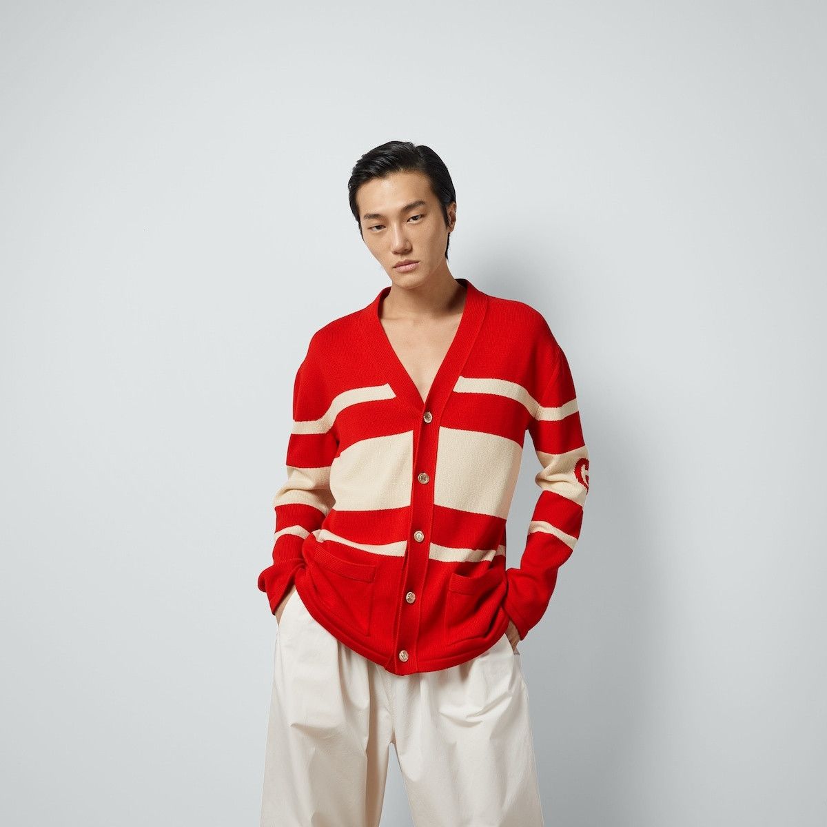 Gucci o1loc1c0925 Knit Cotton Cardigan Interlocking G in Red/Ivory Size US XS / EU 42 / 0 - 2 Thumbnail