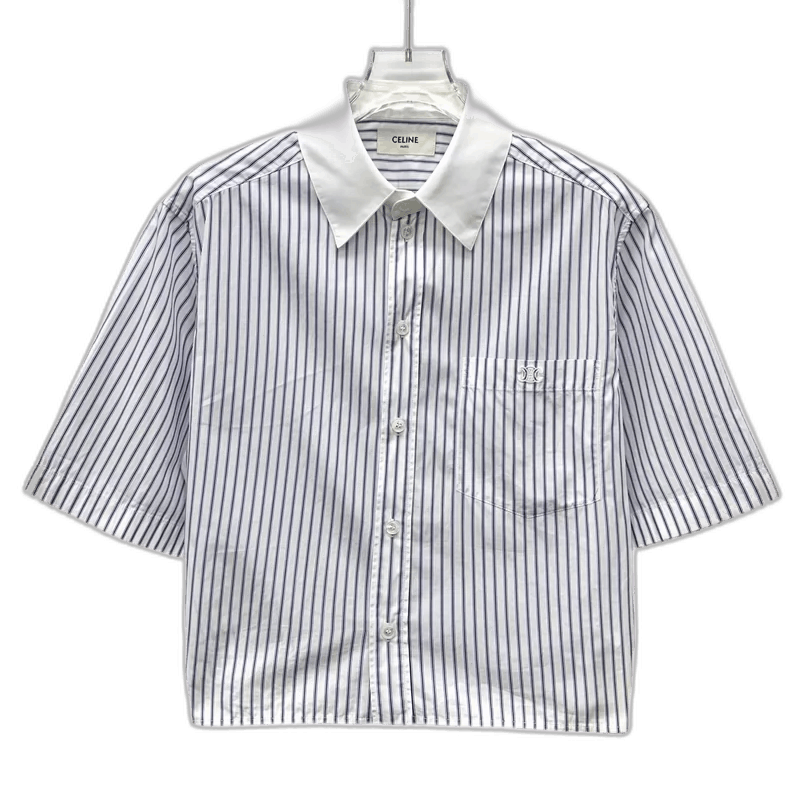 Celine Light Blue Striped Short Sleeve Shirt