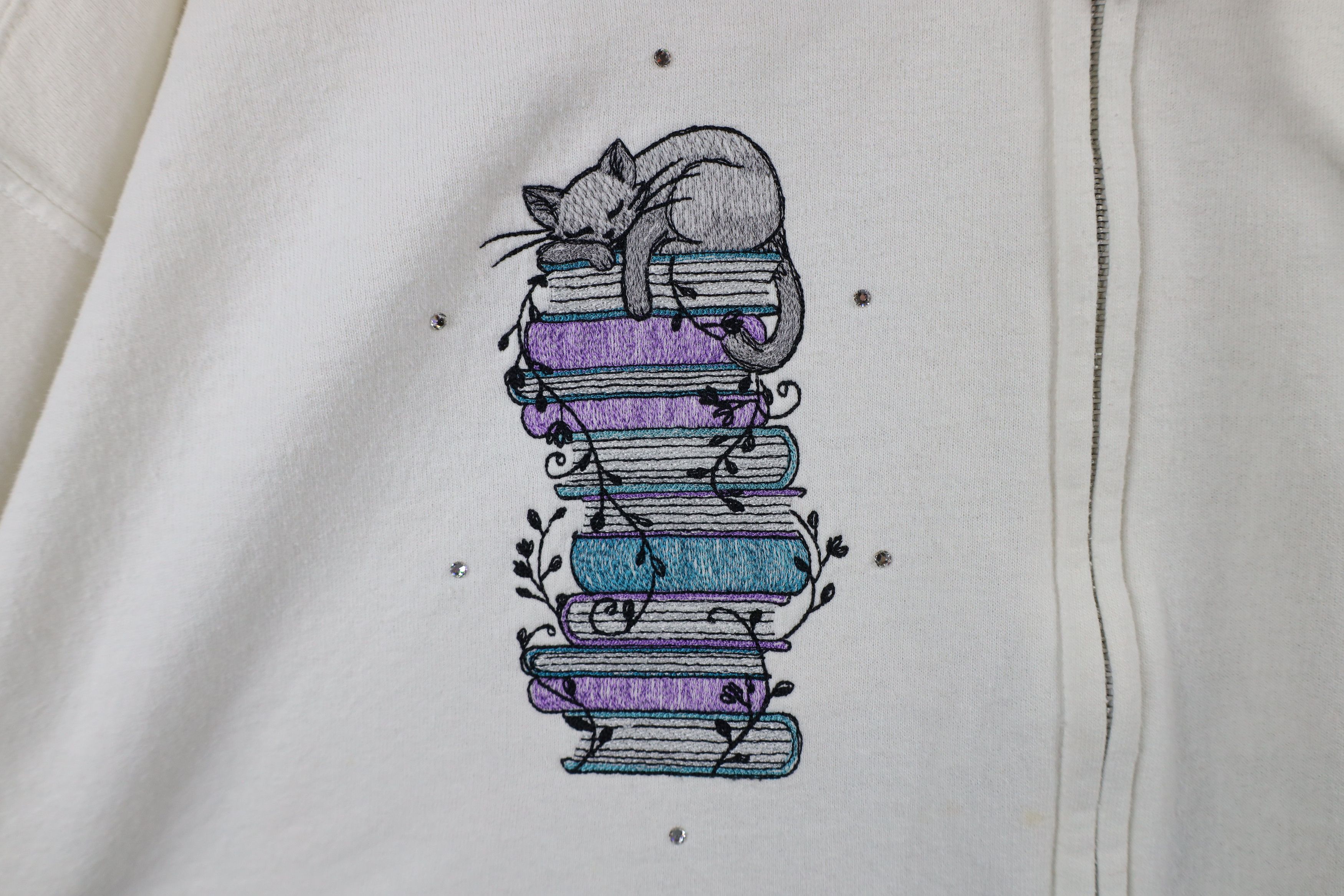 Vintage Vintage 90s Streetwear Cat Kitten Books Full Zip Hoodie Size XL / US 12-14 / IT 48-50 - 5 Thumbnail