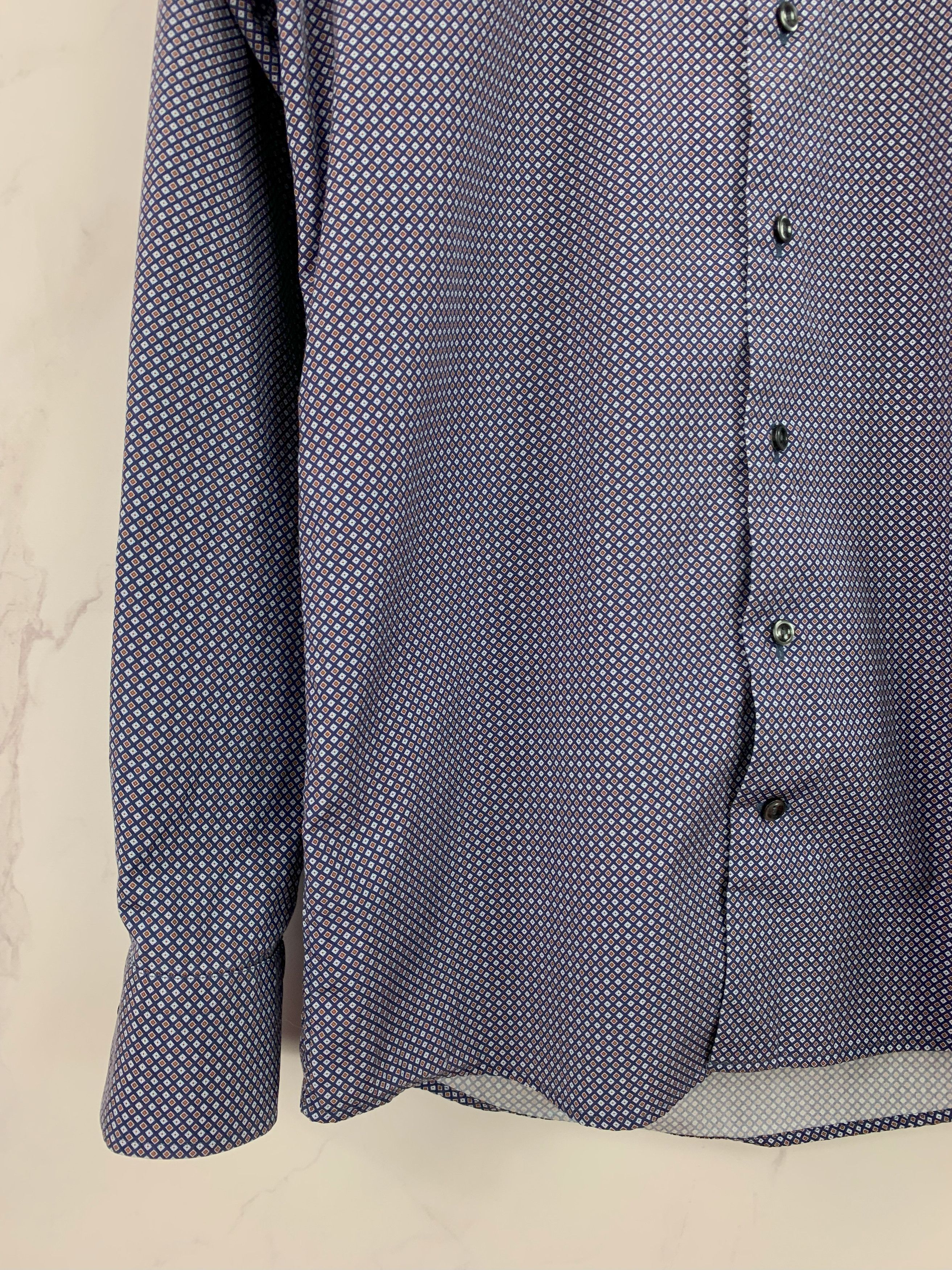 Eton Eton Navy Brighton Cotton Micro Pattern Slim Fit Shirt 39 Size US M / EU 48-50 / 2 - 5 Thumbnail