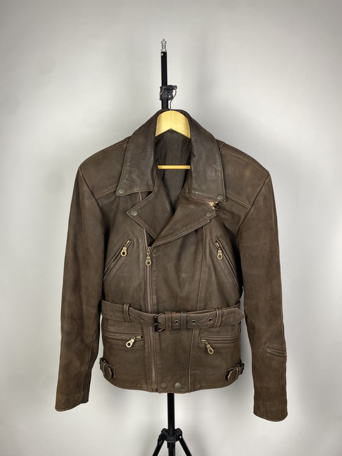 Leather × Vintage Vintage Genuine Leather MOTO Bomber Jacket Rock Punk Size US S / EU 44-46 / 1 - 1 Thumbnail