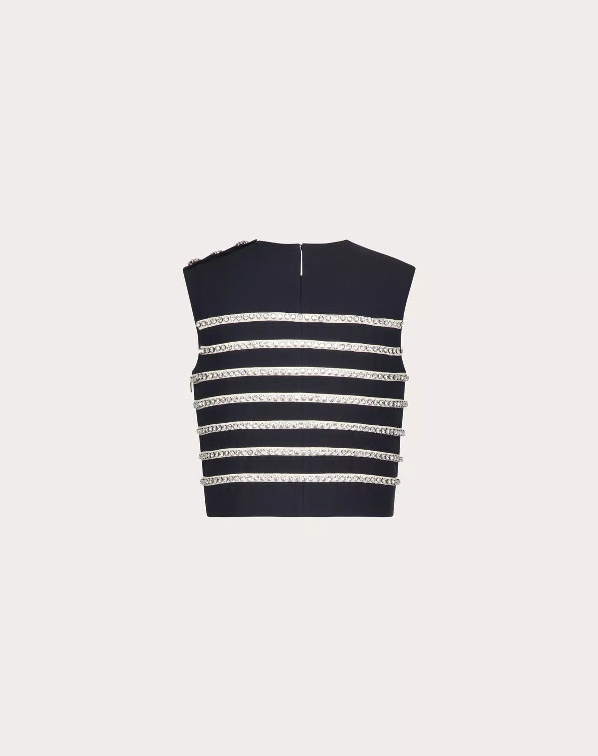 Valentino o1s1wg110426 Embroidered Crepe Couture Top in Ivory/Navy Size M / US 6-8 / IT 42-44 - 2 Thumbnail
