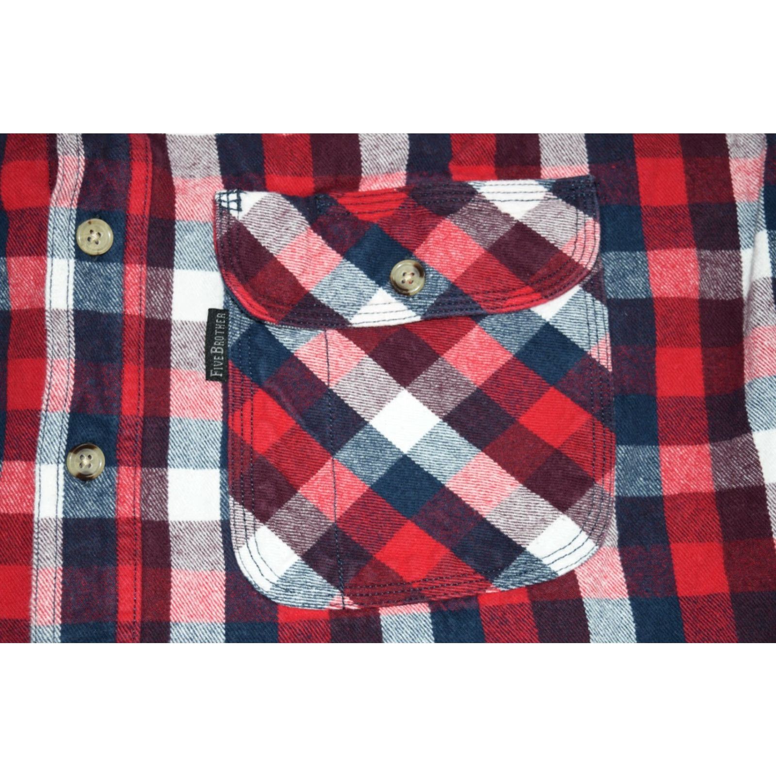 Vintage FIVE BROTHER HEAVYWEIGHT PLAID FLANNEL SHIRT BUTTON-UP RED WHITE BLUE LT MENS Size US L / EU 52-54 / 3 - 2 Thumbnail
