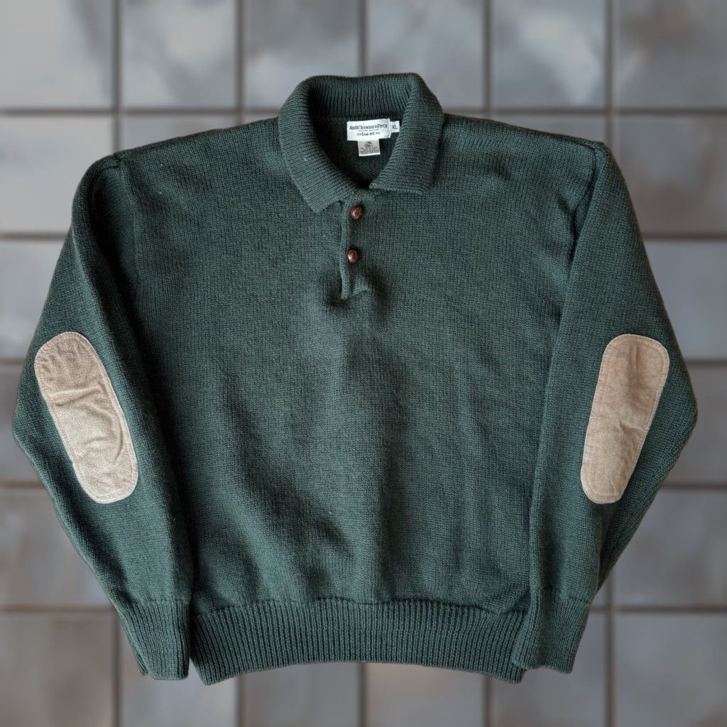 Abercrombie & Fitch VINTAGE Abercrombie & Fitch Wool Sweater XL Green Collared Pullover Men Regular Knit Solid Logo Elbow Pads 90s Hip Hop USA Bars Size US XL / EU 56 / 4 - 1 Thumbnail