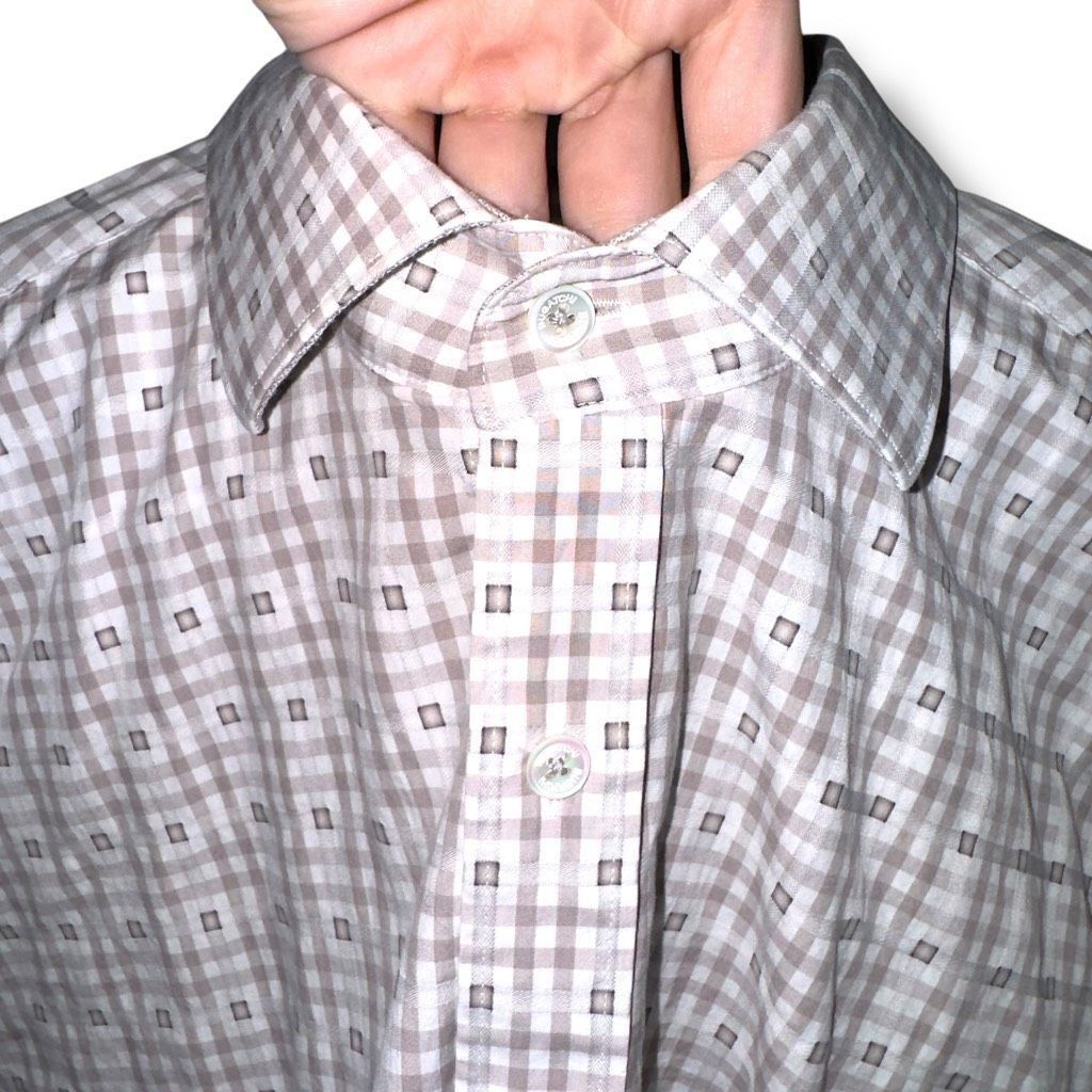 BUGATCHI Bugatchi Uomo Gray Check Classic-Fit Dress Shirt XL 17.5 Size US XL / EU 56 / 4 - 5 Thumbnail