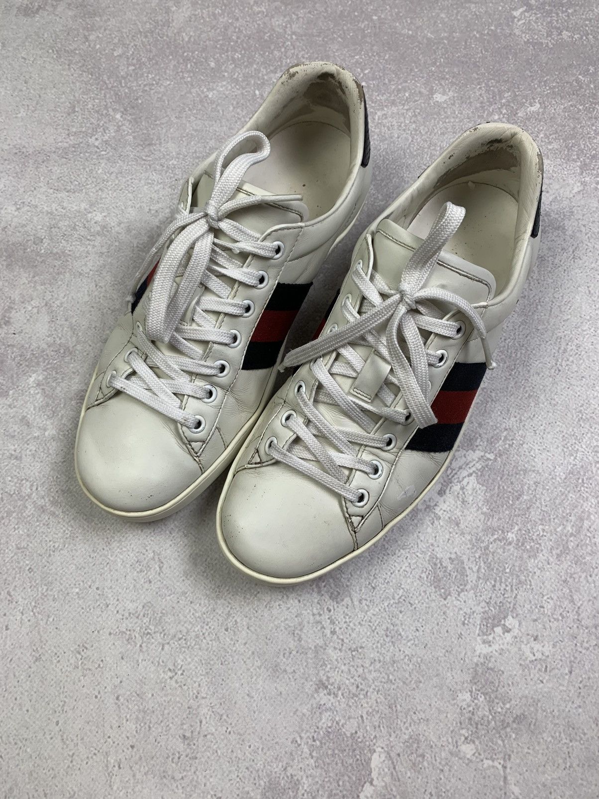 Gucci Gucci Ace White Leather Sneakers with Web Stripe – Size 7 Size US 7.5 / EU 40-41 - 4 Thumbnail