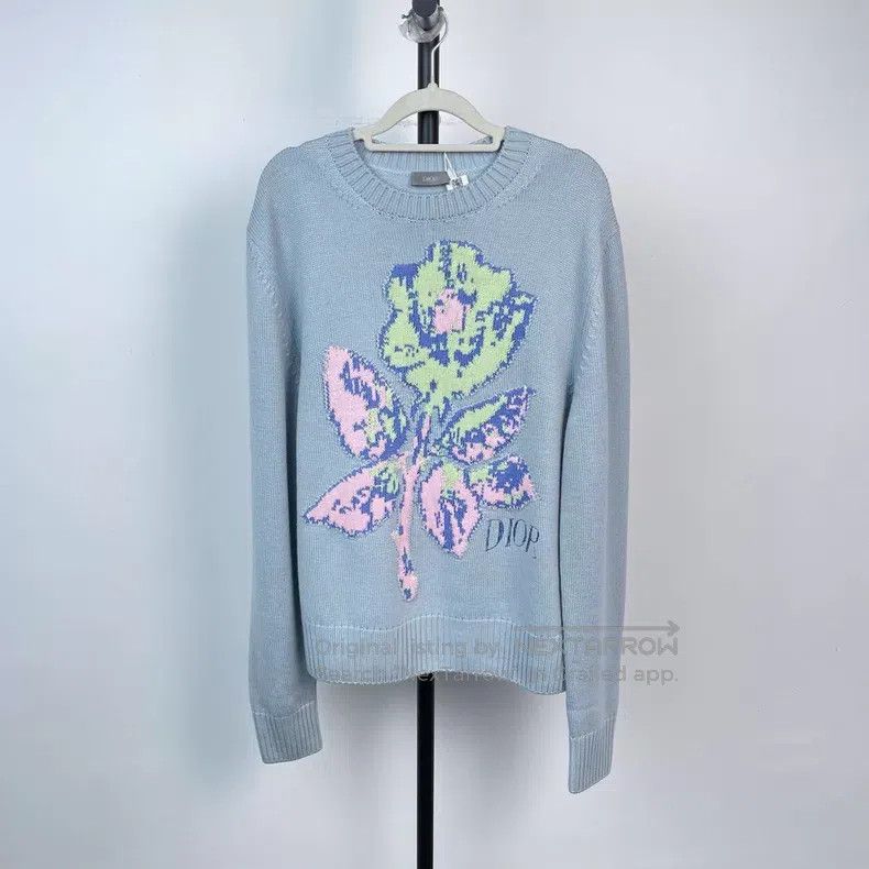 Dior Dior Wool flower sweater light blue Size US M / EU 48-50 / 2 - 1 Thumbnail