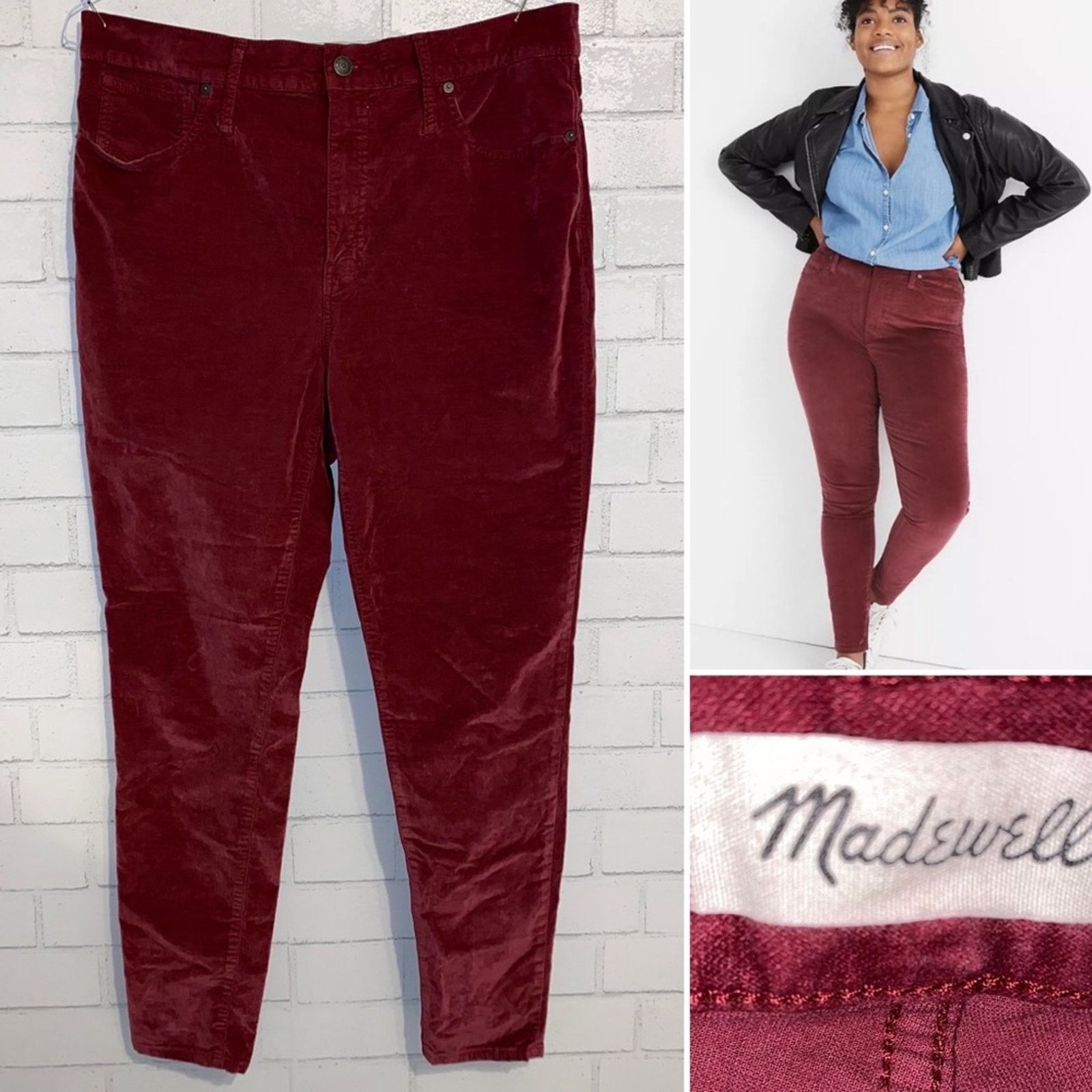 Madewell Madewell 10” High Rise Jeans Smoky Red Stretch Velvet 35 Size 35" - 1 Thumbnail