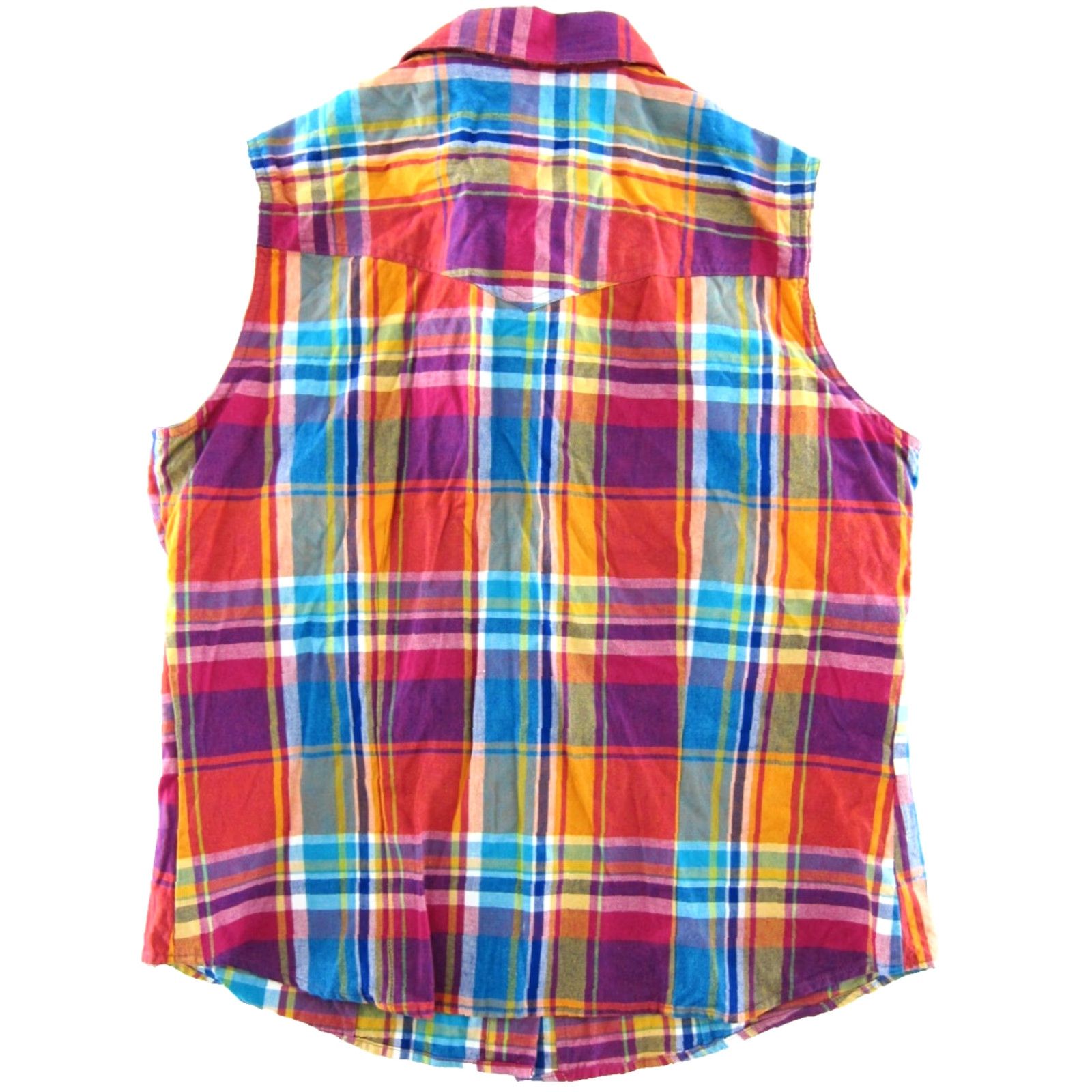 Roper VINTAGE ROPER 100% Cotton Pink Orange Blue Plaid Sleeveless Button Down Collar Blouse M Size M / US 6-8 / IT 42-44 - 2 Thumbnail