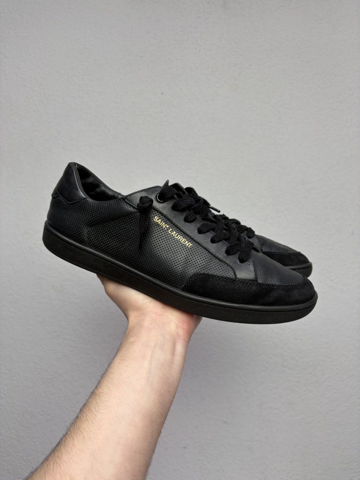 Saint Laurent Paris Saint Laurent Paris Black Leather Sneakers Low Top Shoes Size US 9.5 / EU 42-43 - 9 Thumbnail