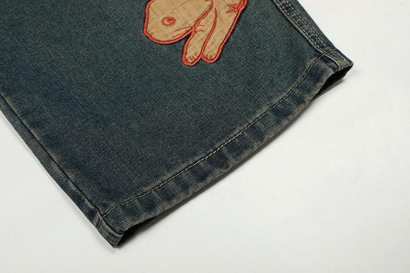 Jean American star rabbit embroidered curved scimitar jeans Size US 32 / EU 48 - 6 Thumbnail