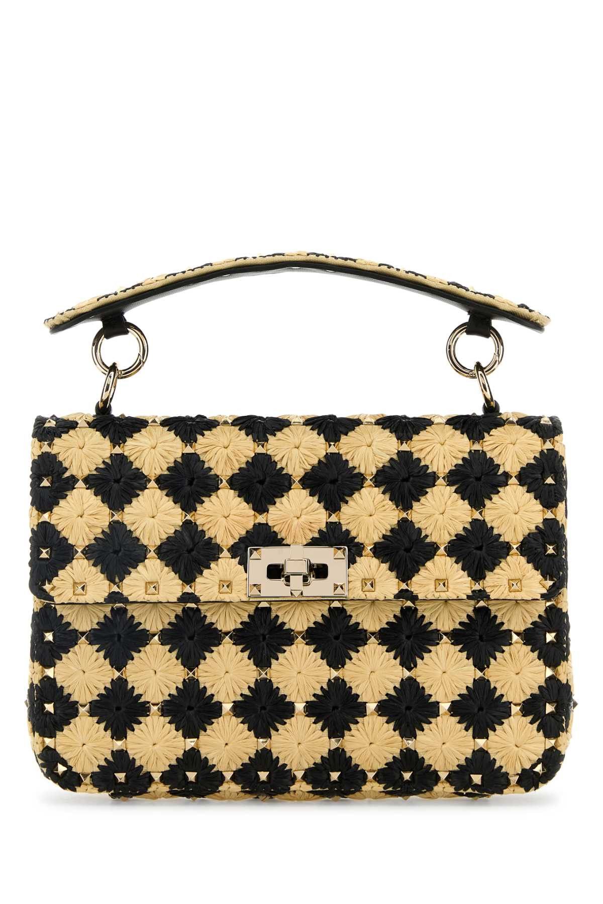 Valentino Two-Tone Raffia Medium Rockstud Spike Handbag Size ONE SIZE - 1 Thumbnail
