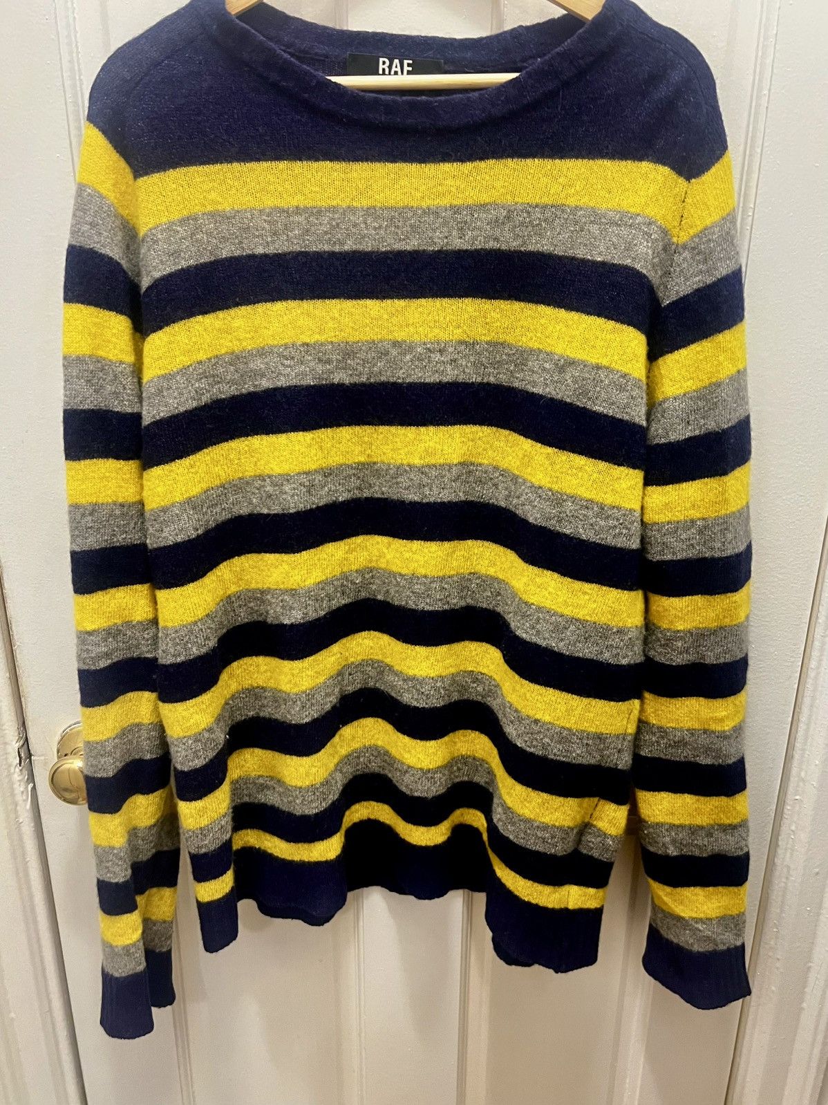 Pre-owned Raf Simons A/w11 Striped “schoolboy” Laine Wool Blend Sweater In Yellow