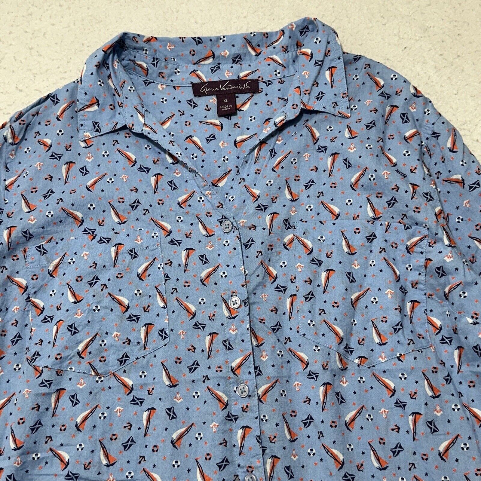 Gloria Vanderbilt Gloria Vanderbilt XL Sleepwear Button Up Shirt Boat Pattern Size XL / US 12-14 / IT 48-50 - 2 Thumbnail
