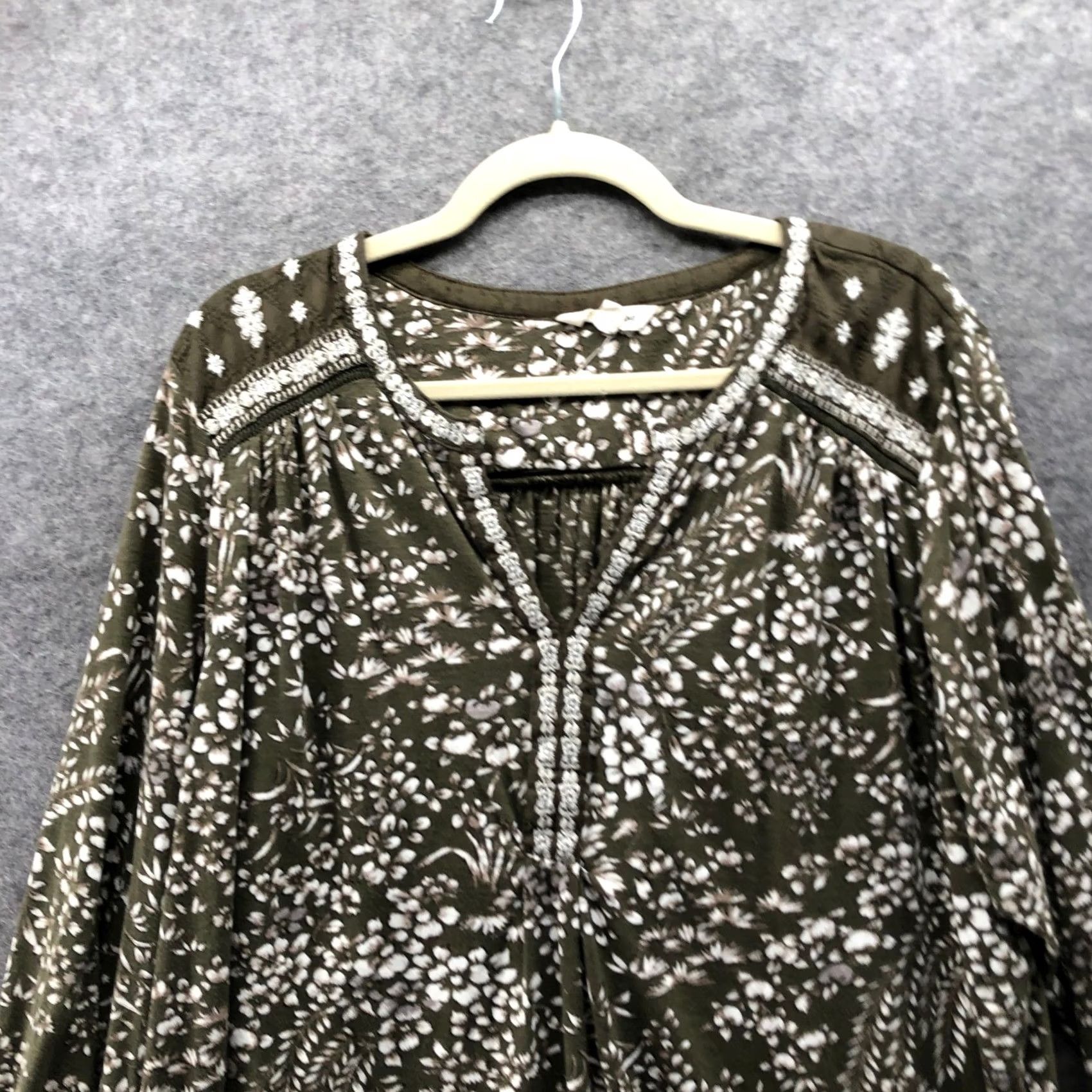 Lucky Brand Lucky Brand Long Sleeve Blouse Womens 3X Boho Floral Olive Green Embroidered Size XXL / US 16-18 / IT 52-54 - 3 Thumbnail