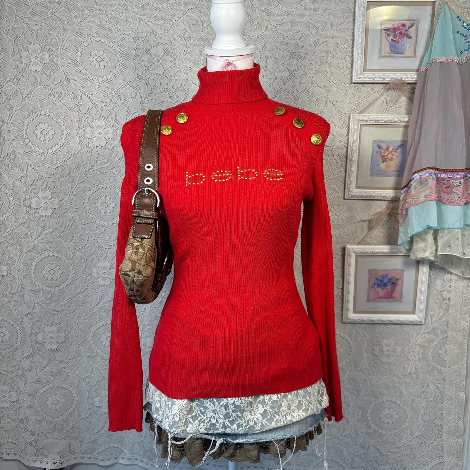 United Colors Of Benetton y2k bebe rhinestone beaded turtle neck sweater Size M / US 6-8 / IT 42-44 - 1 Thumbnail