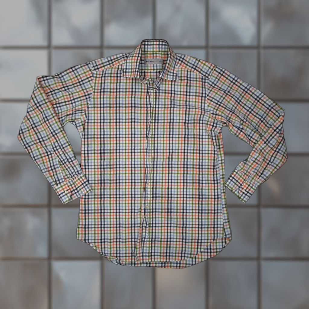 Etro ETRO Shirt Mens 40 Blue Check Long Sleeve Button-Up Casual Work Travel Made in Italy Size US L / EU 52-54 / 3 - 1 Thumbnail