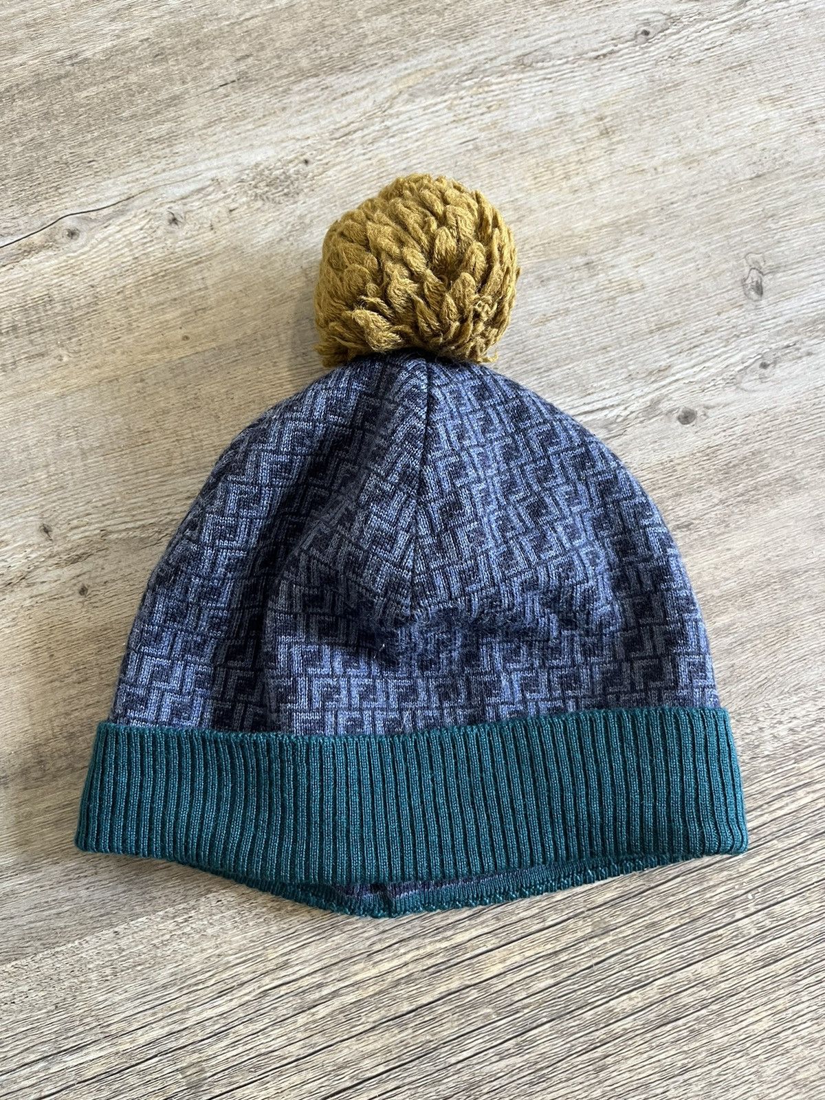 Fendi Beige and Blue Knit Beanie Fendi Logo Wool Beanie - Blue Hats, Accessories - FEN350529  main image 4