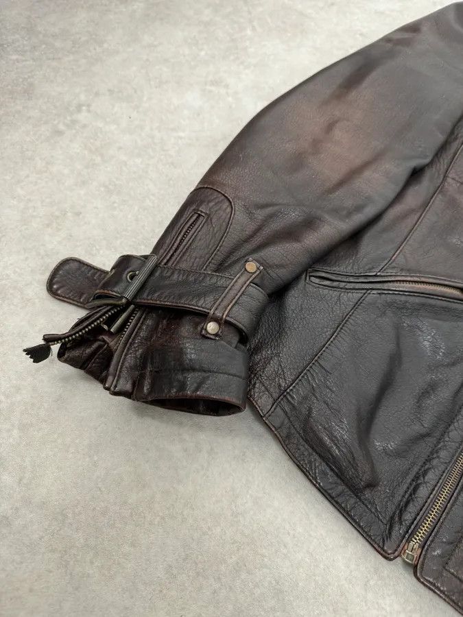 Roberto Cavalli 2000s Cavalli Brown Eroded Leather Buckle Jacket Size US M / EU 48-50 / 2 - 6 Thumbnail