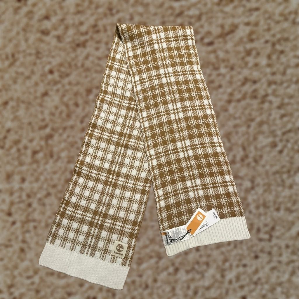 Timberland Timberland Scarf Plaid Acrylic Winter Tan Beige White Unisex One Size Size ONE SIZE - 1 Thumbnail