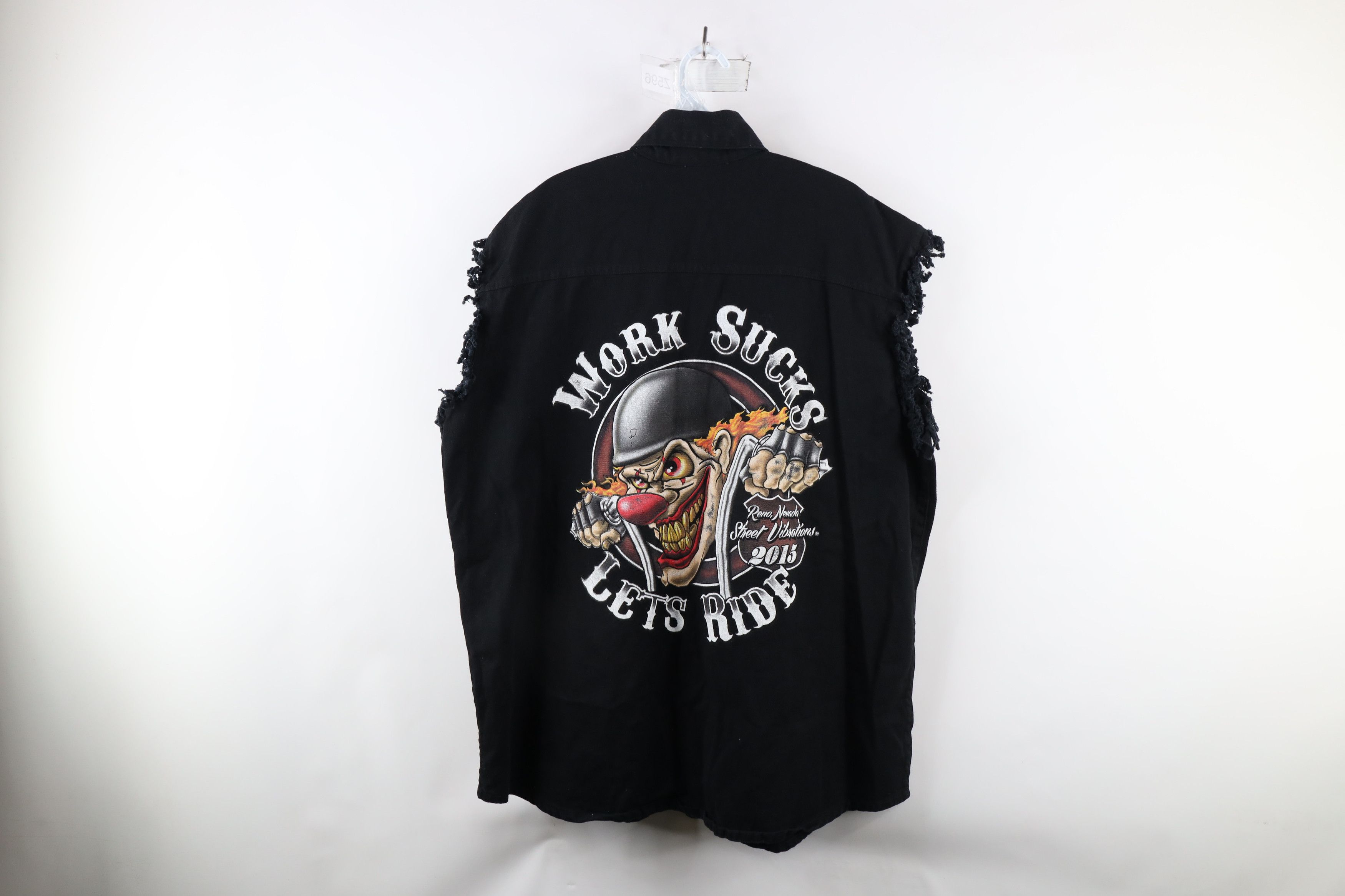 Vintage Vintage Y2K Work Sucks Motorcycle Clown Cut Off Shirt Size US XXL / EU 58 / 5 - 12 Thumbnail