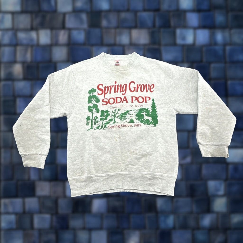 Fruit Of The Loom VINTAGE 80s 90s Spring Grove Soda Pop MN Sweatshirt Distressed Thrashed USA Rare Size US S / EU 44-46 / 1 - 1 Thumbnail