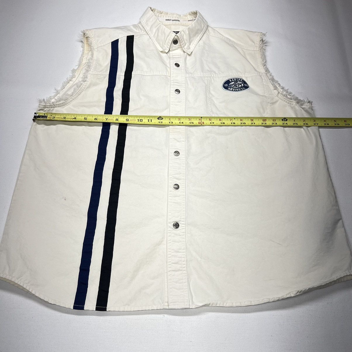 Harley Davidson × Vintage Harley Davidson Button Up Shirt White Cut Off Vest Stripe Size US XXL / EU 58 / 5 - 21 Thumbnail