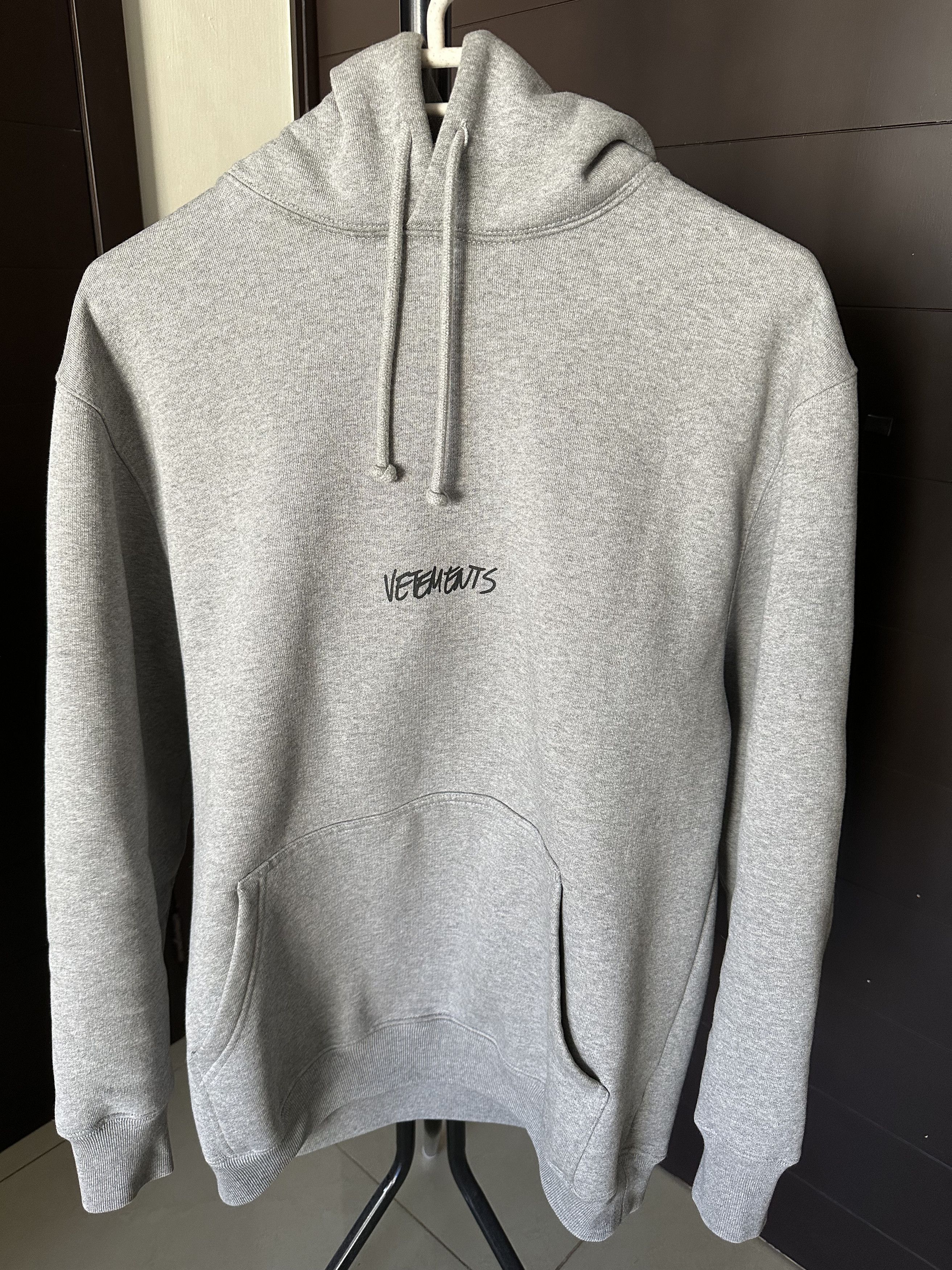 image of Vetements Grey Written Logo Hoodie, Men's (Size XS)