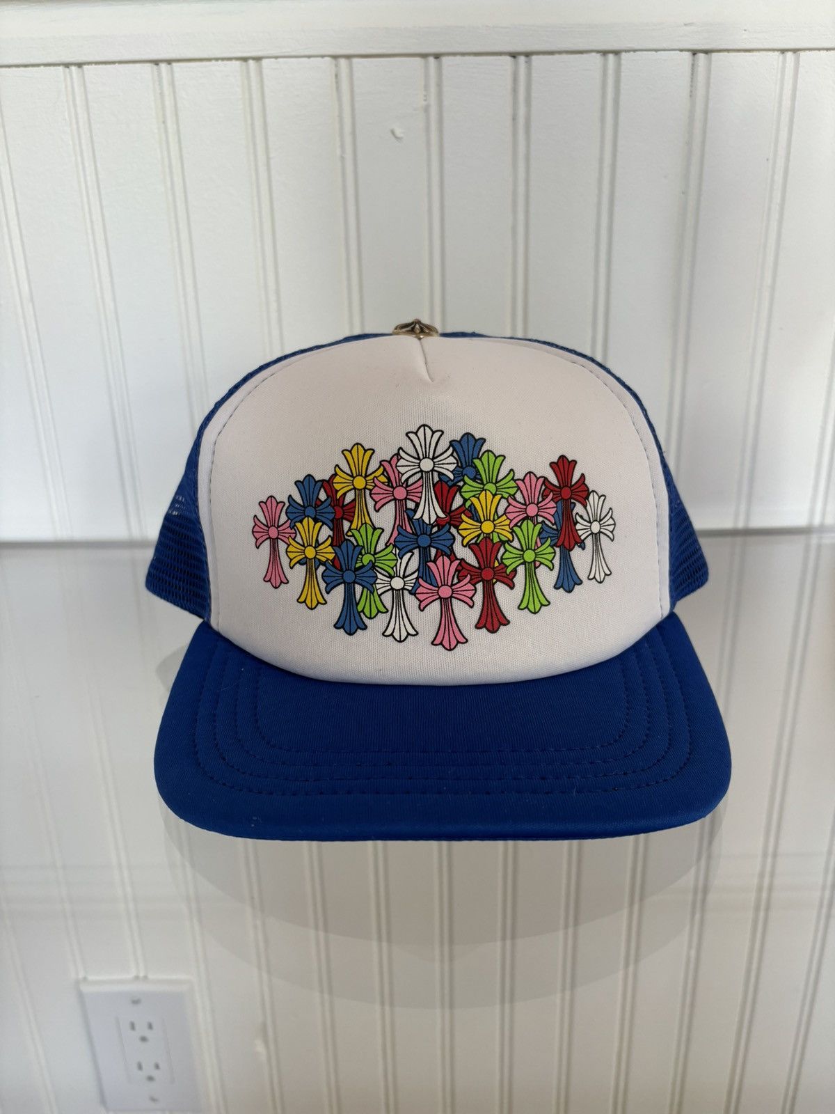 image of Chrome Hearts Cemetery Multi Color Cross Trucker Cap Blue, Men's