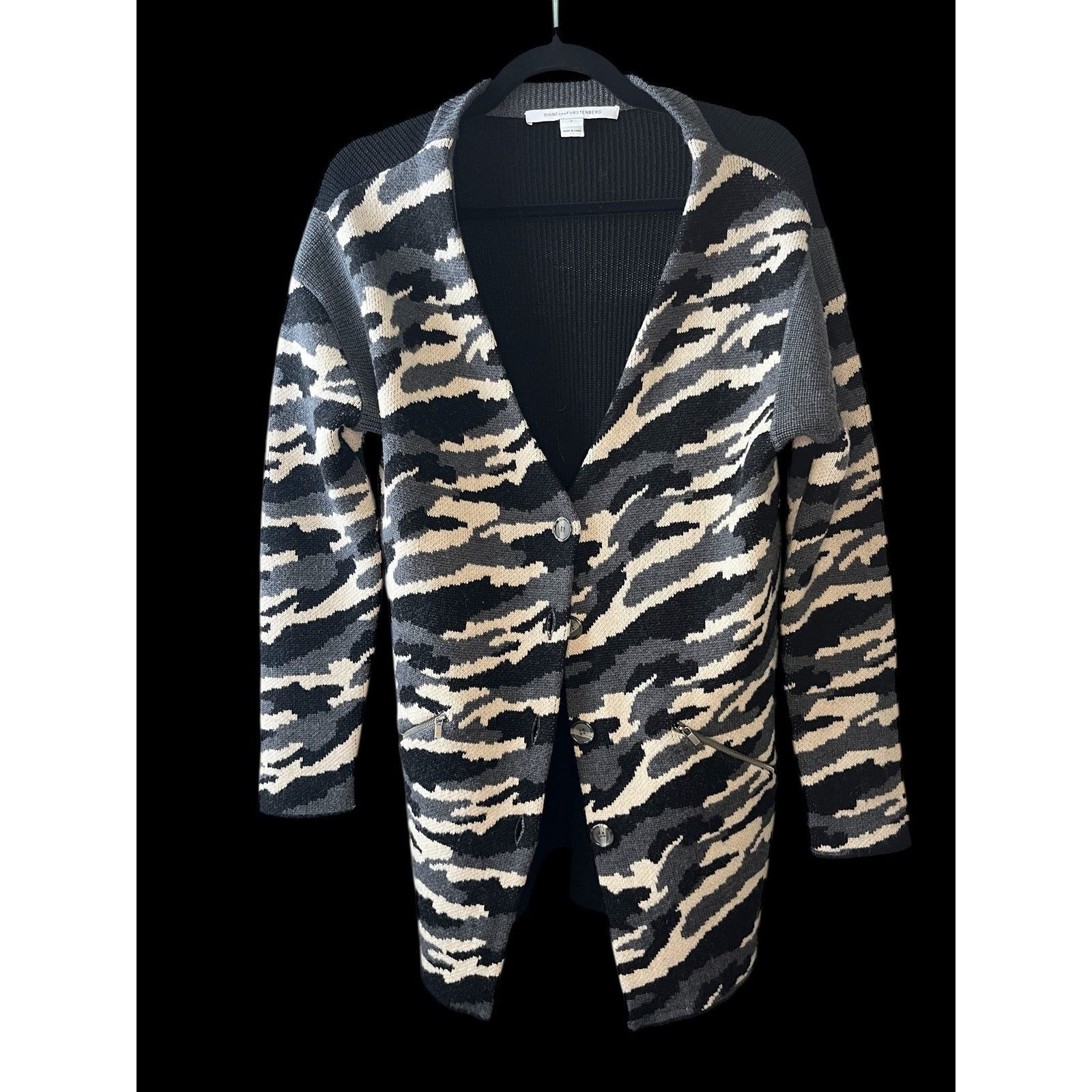Diane von Furstenberg DVF (diane von furstenberg) Grey Camo Cardigan - Small Size S / US 4 / IT 40 - 1 Thumbnail