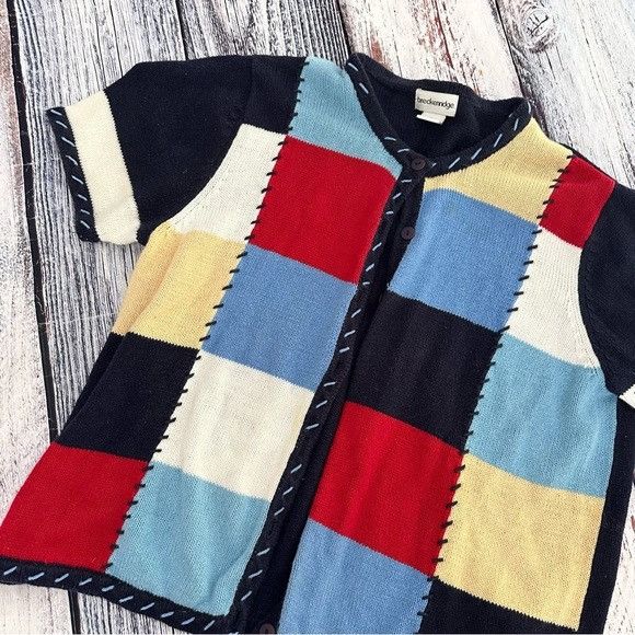 Vintage Vintage Breckenridge Patchwork-Like Knit Cardigan Sweater Size L / US 10 / IT 46 - 2 Thumbnail