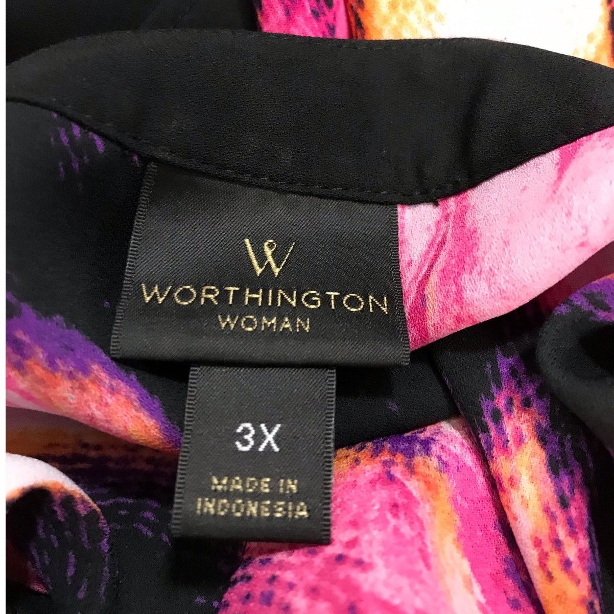 Worthington Worthington Abstract V-Neck Adjustable 3/4 Sleeve Blouse 3X Size 3XL / US 20-22 - 3 Thumbnail