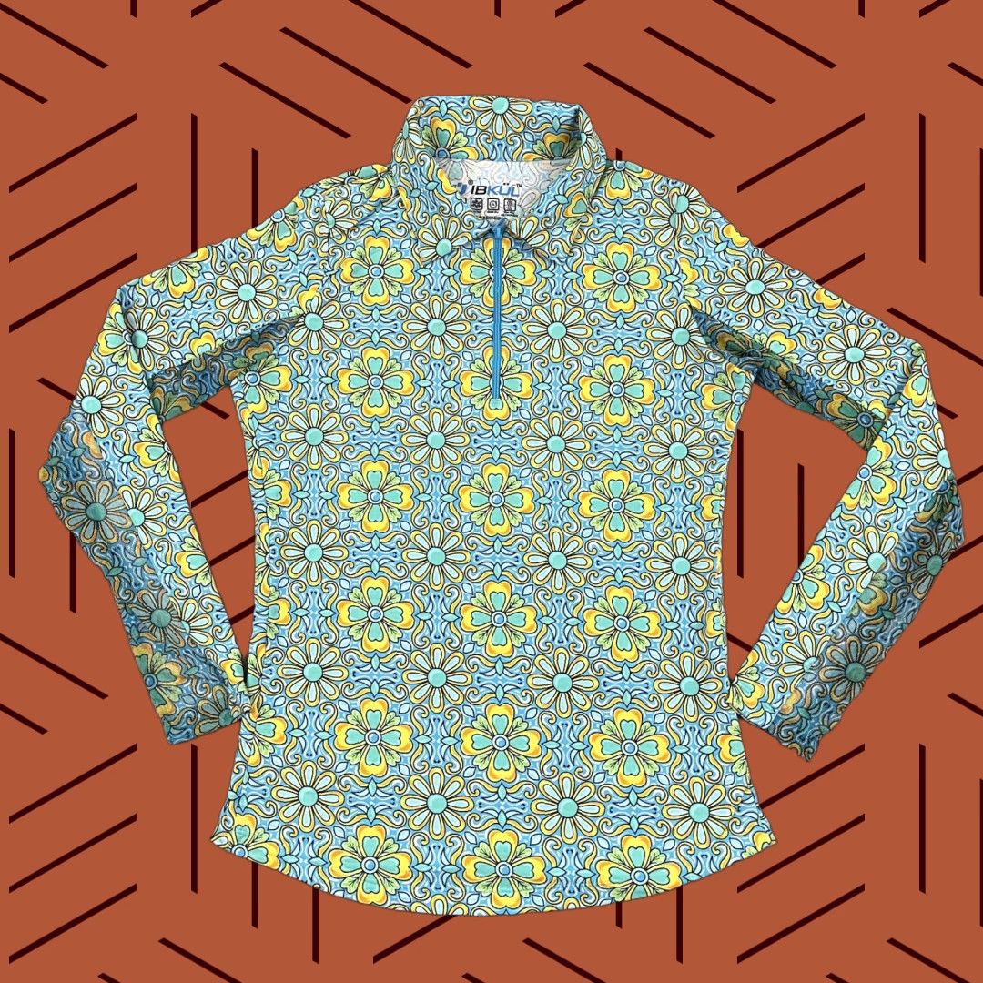 Vintage IBKUL Pullover XS Blue Abstract Floral Quarter Zip Stretch Golf Tennis Womens Size XS / US 0-2 / IT 36-38 - 1 Thumbnail