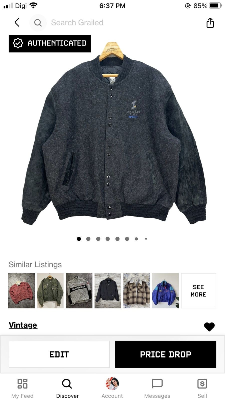Vintage INTERNATIONAL TRUCKS IVECO SUEDE WOOL VARSITY #7833-181 Size US XXL / EU 58 / 5 - 11 Thumbnail