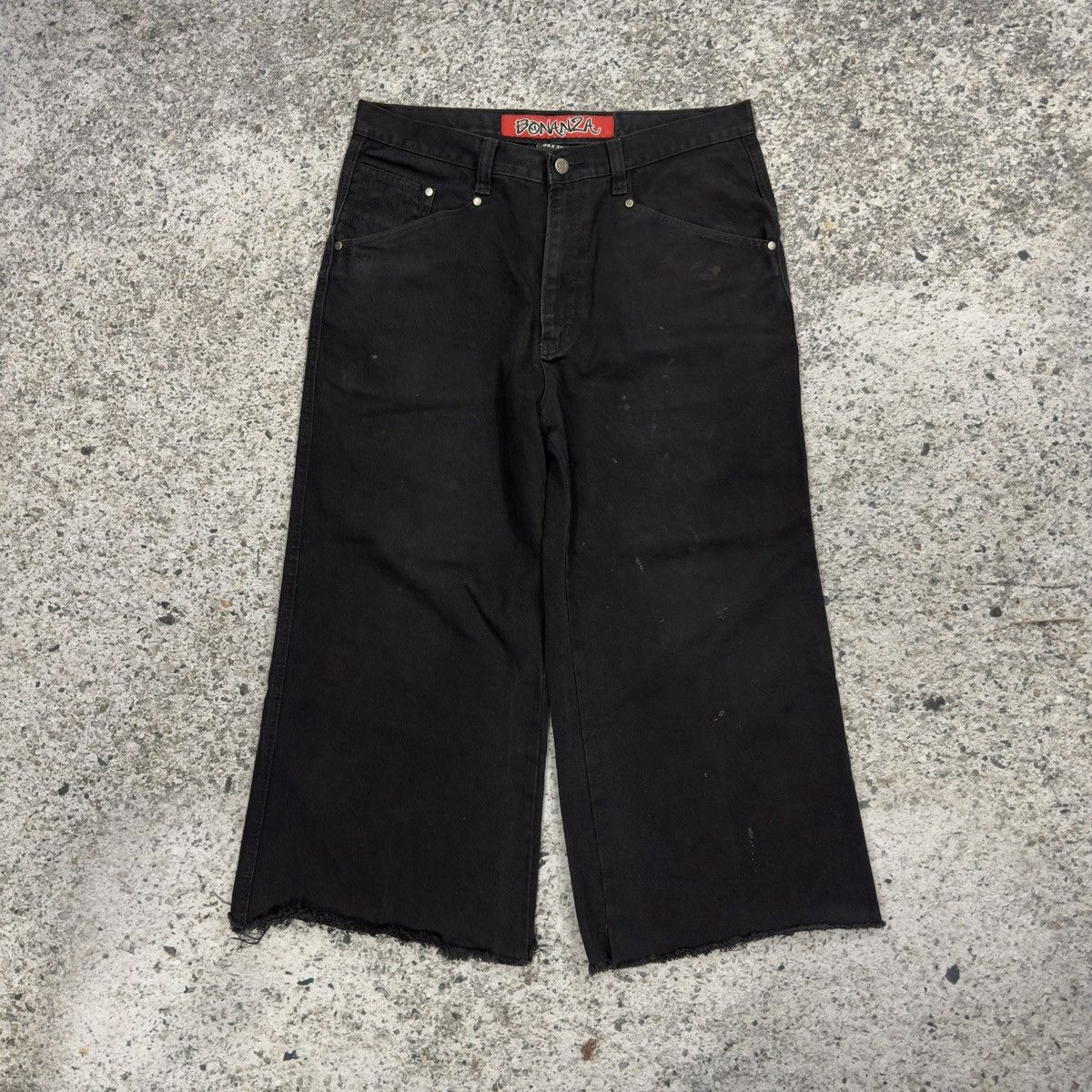 Vintage 90s Baggy Wide Leg Long Black Denim Shorts ERD Grunge Skater Size US 34 / EU 50 - 1 Thumbnail