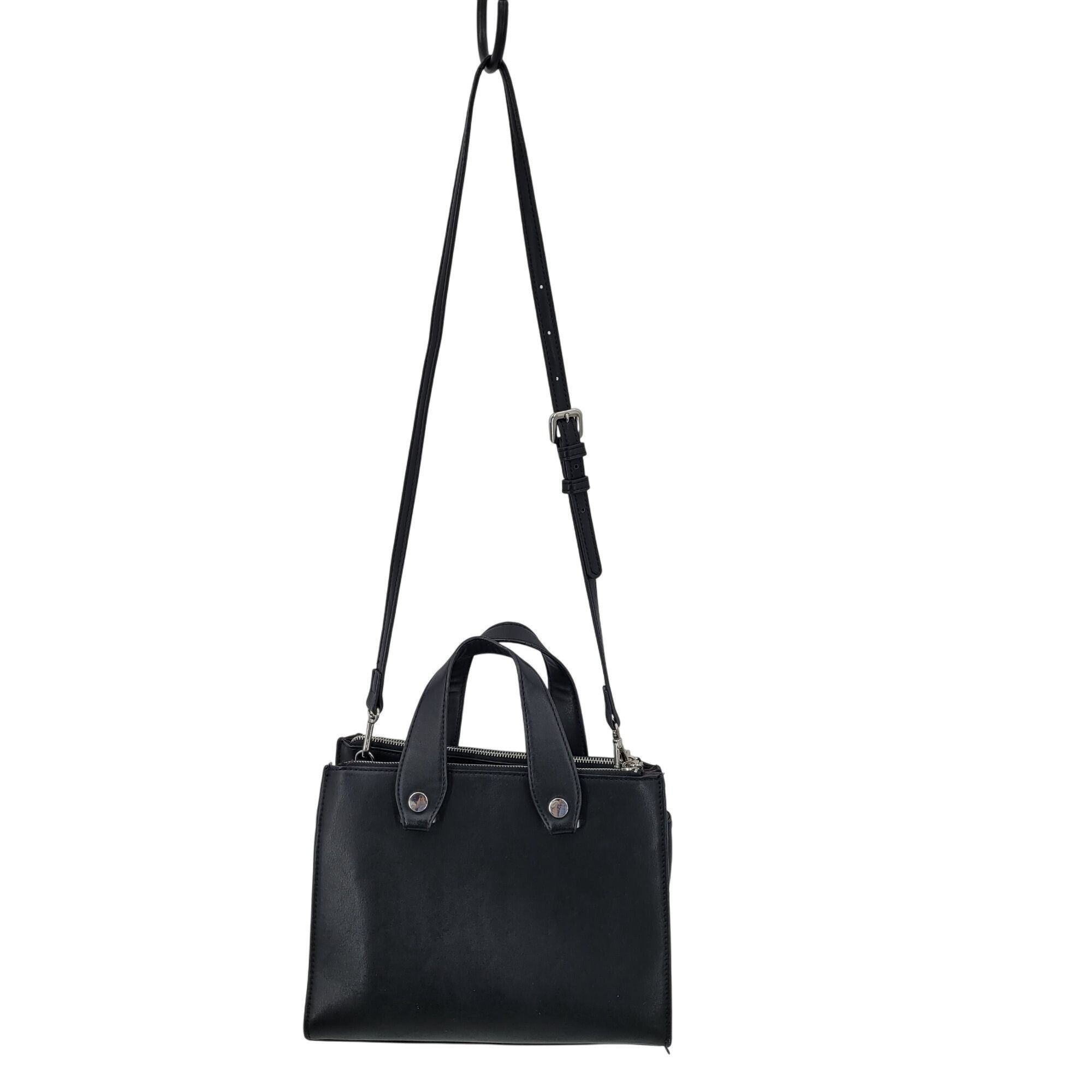 Mango Mng Black Vegan Faux Leather Double Top Handle Crossbody Bag, Women's