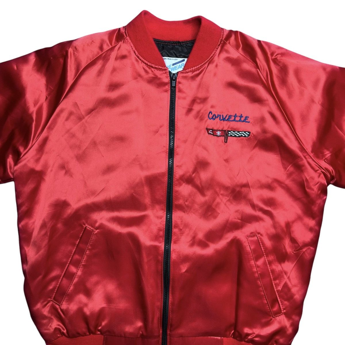 Chevrolet × Vintage 80s Chevrolet Corvette Embroidered Red Satin Bomber Jacket Size US L / EU 52-54 / 3 - 7 Thumbnail