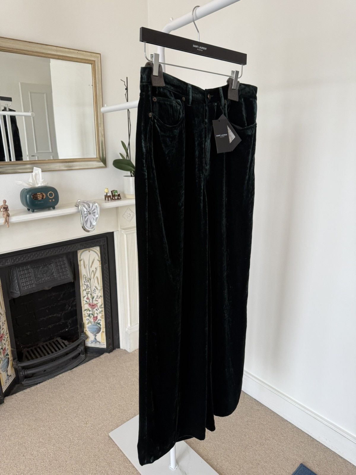 Saint Laurent Paris FW22' Saint Laurent Wide Leg Velvet Pants Green Size US 33 - 2 Thumbnail