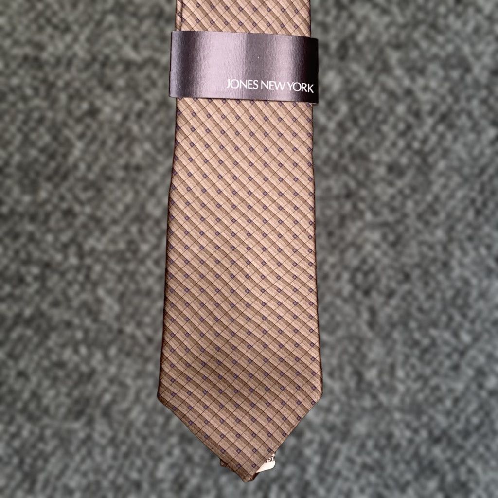 Jones New York Jones New York Silk Tie Gray Brown Geometric Woven 57"-60" Classic Pointed Wedding Men Tie Size ONE SIZE - 1 Thumbnail