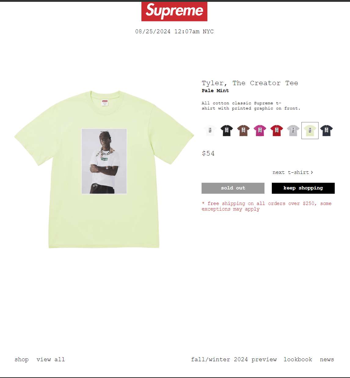 Supreme Tyler the Creator Photo Tee - Medium - Pale Mint Size US M / EU 48-50 / 2 - 1 Thumbnail