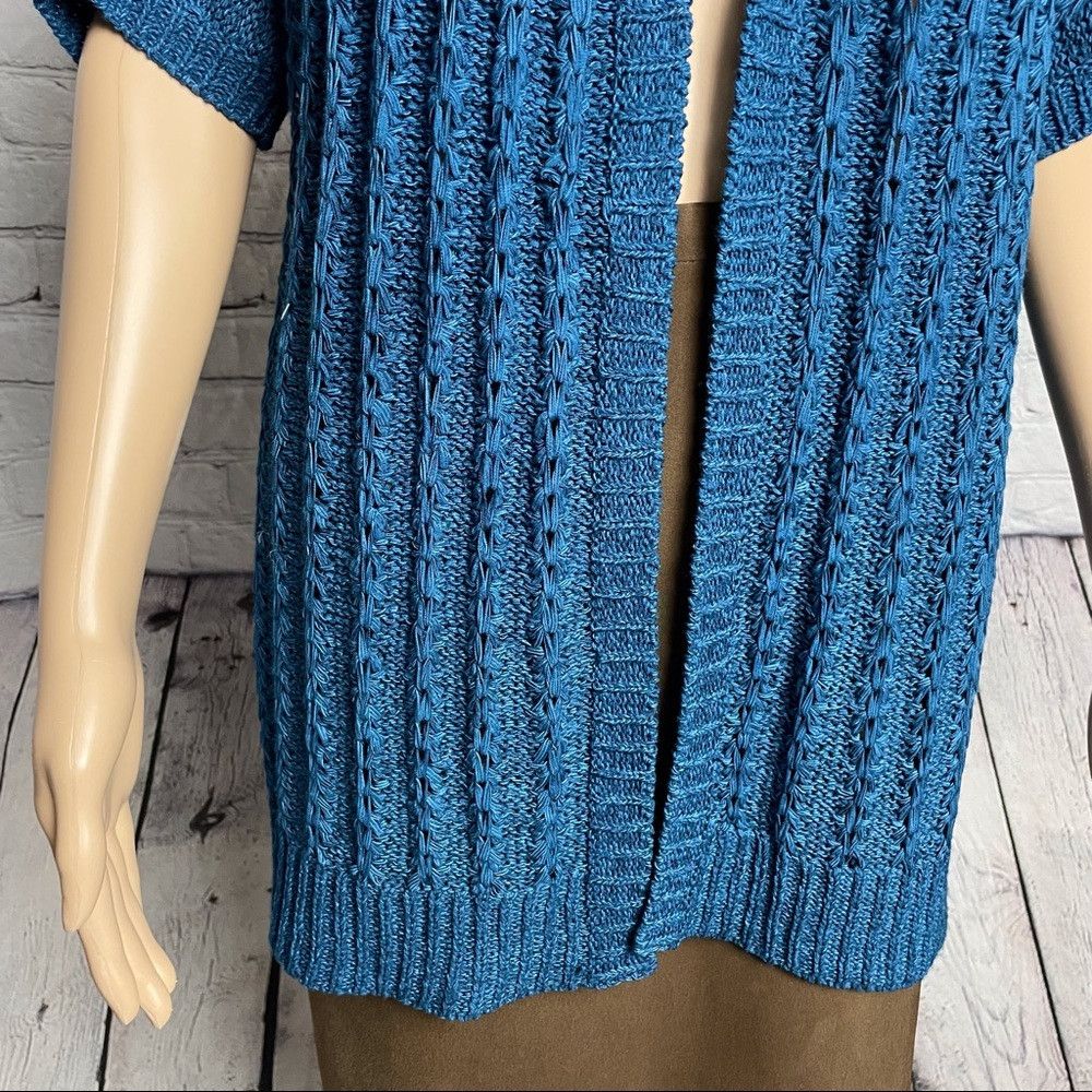 Chicos Chico's Blue Open Front Short Sleeve Knit Cardigan Size 2 U Size M / US 6-8 / IT 42-44 - 8 Thumbnail