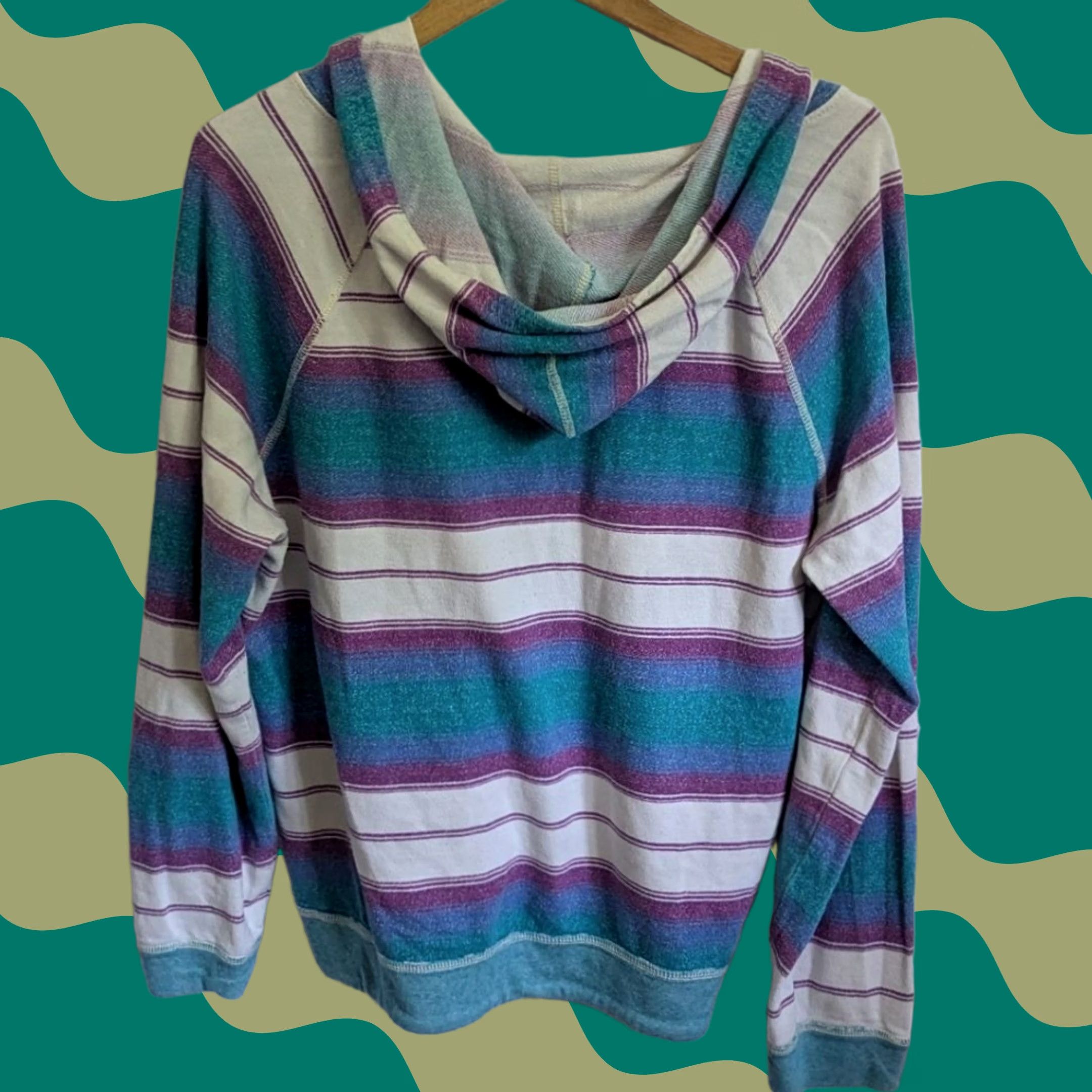 Vintage VINTAGE American Eagle Striped Sweatshirt Hoodie XL Womens Teal White Purple Pullover Y2K Size XL / US 12-14 / IT 48-50 - 1 Thumbnail